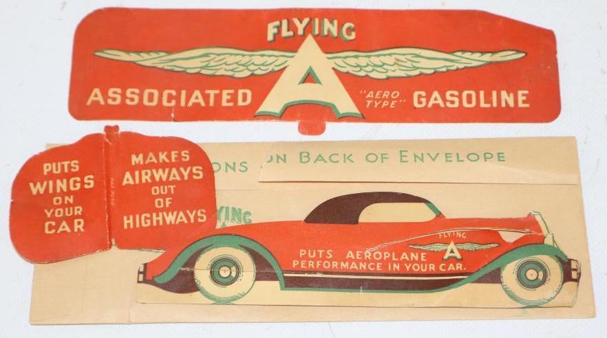 Group of 2 1932 Flying A Auto-Plane Gas Station Giveaways: largest 7.25" x 2.5"