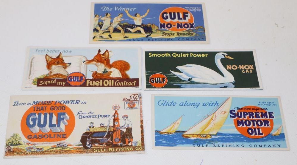 Group of 5 1920's Gulf Refining Company Advertising Ink Blotters: largest 6.25" x 3"