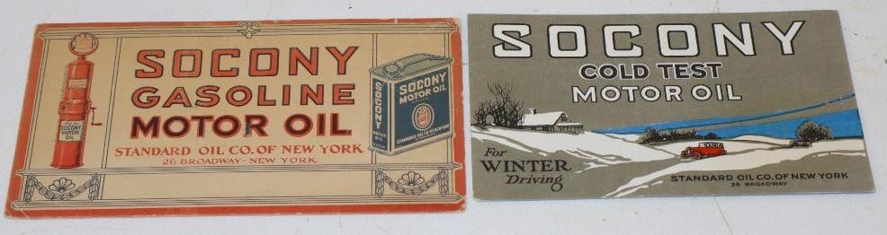 Group of 2 1920's Socony Motor Oil Advertising Ink Blotters: largest 6" x 3.25"