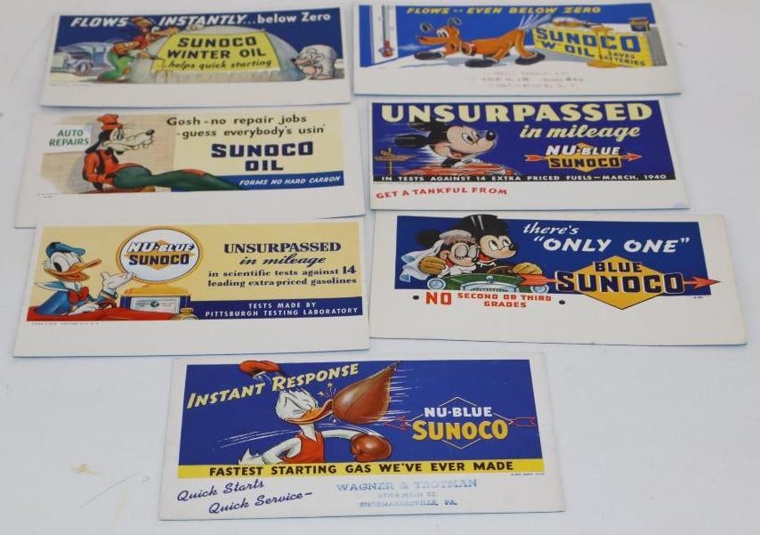 Group of 7 Sunoco Gasoline and Disney Advertising Ink Blotters: largest 7.5" x 4"