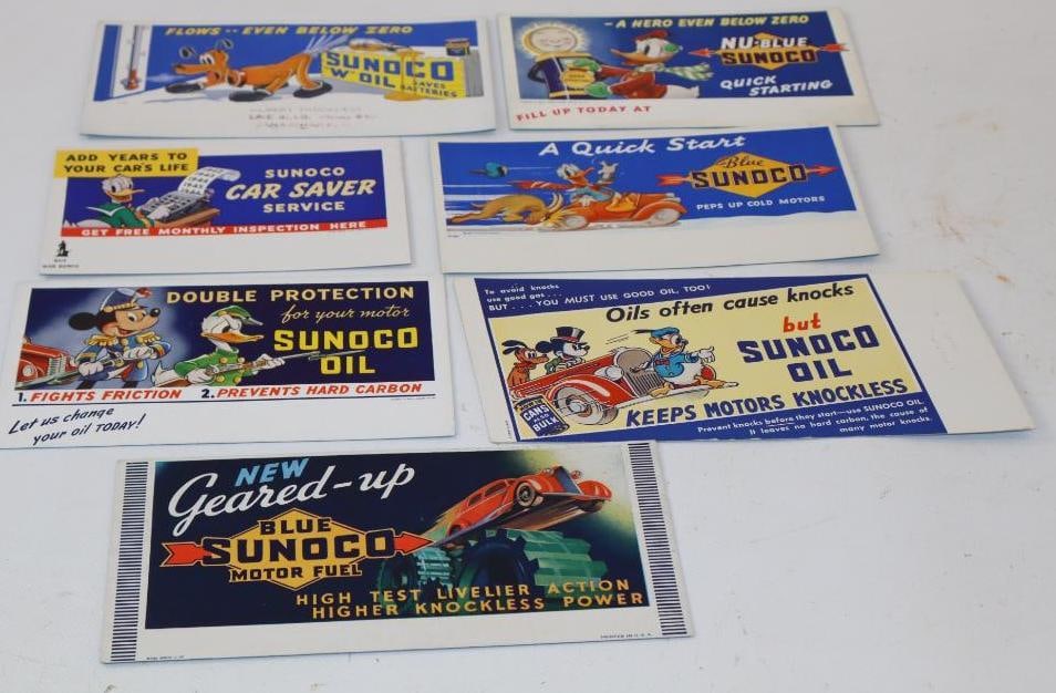 Group of 7 Sunoco Gasoline and Disney Advertising Ink Blotters: largest 7.5" x 4"