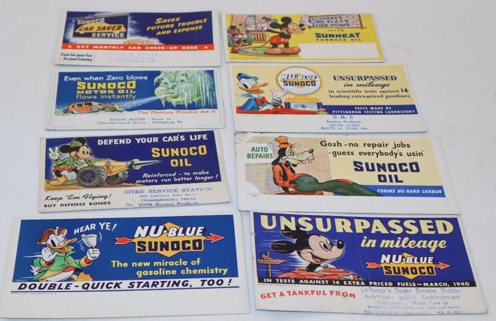Group of 8 Sunoco Gasoline and Disney Advertising Ink Blotters: largest 7" x 4"