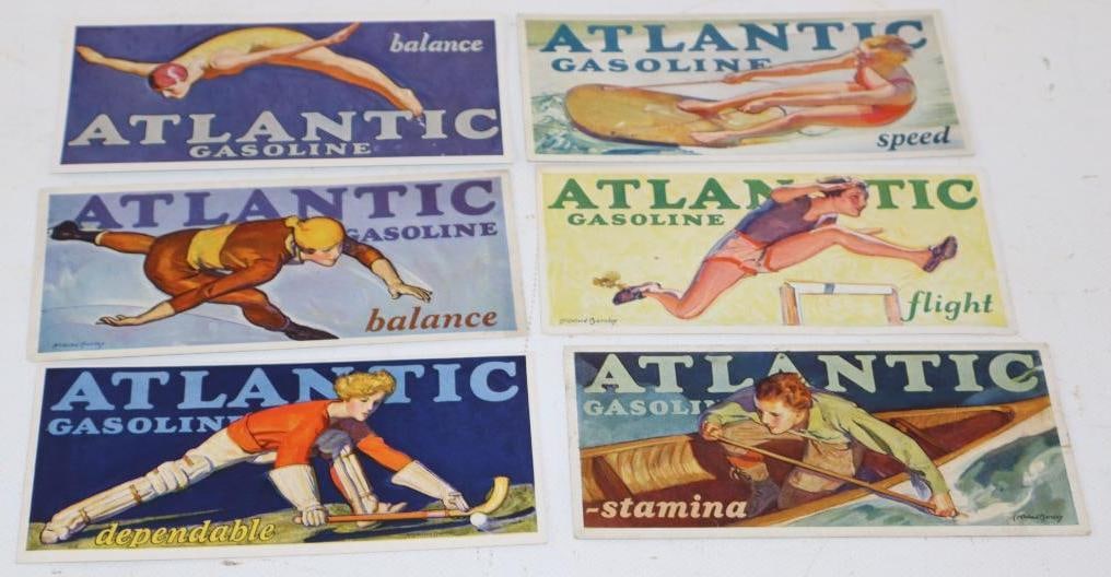 Group of 6 Atlantic Gasoline Advertising Ink Blotters: 6" x 2.75" each