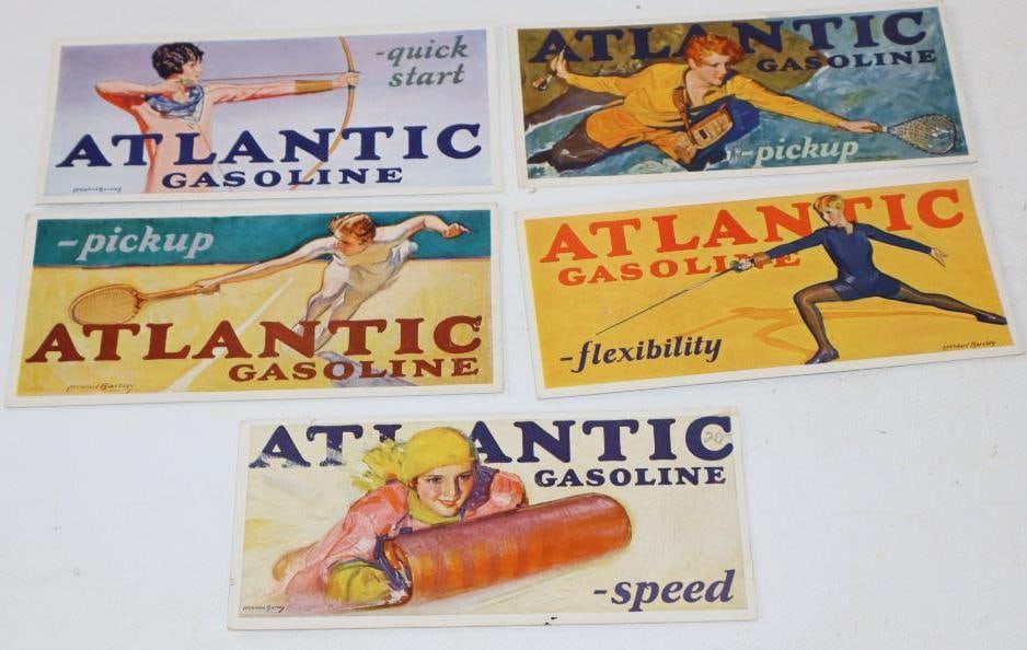 Group of 5 Atlantic Gasoline Advertising Ink Blotters: 6" x 2.75" each
