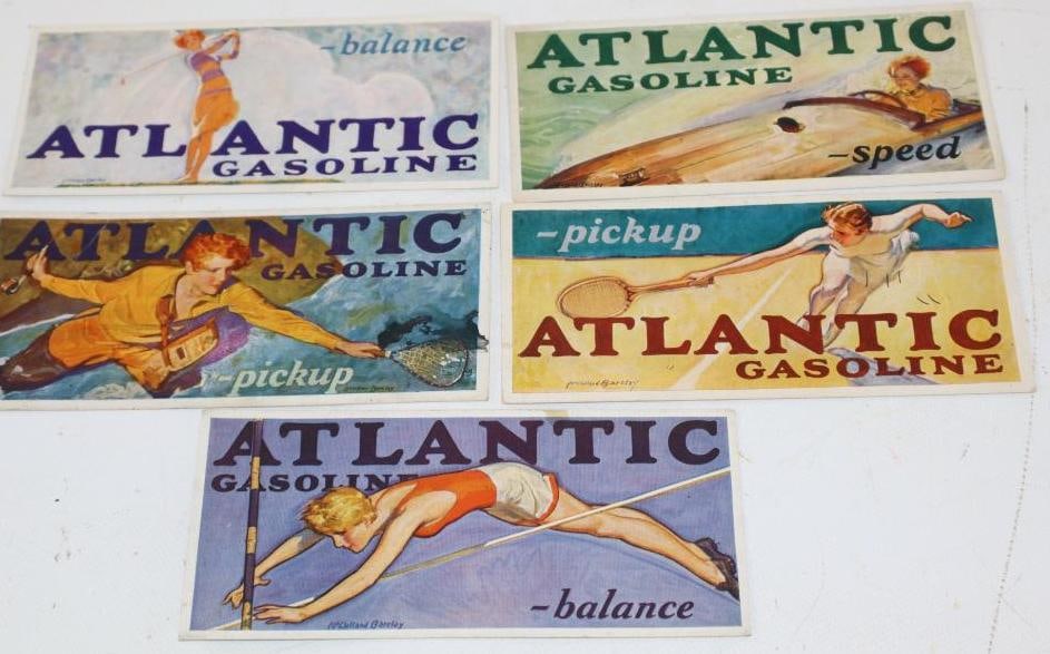 Group of 5 Atlantic Gasoline Advertising Ink Blotters: 6" x 2.75" each