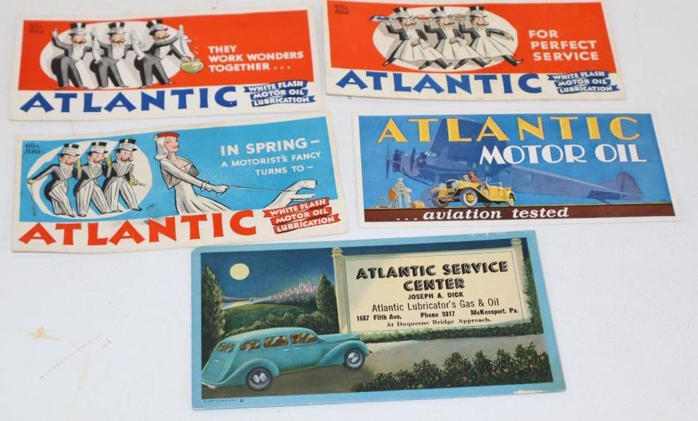 Group of 5 Atlantic Gasoline Advertising Ink Blotters: largest 6.25" x 3.25"