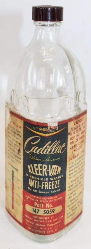 Glass Cadillac Kleerview Windshield Washer Antifreeze Bottle with Paper Label (1 of 3)