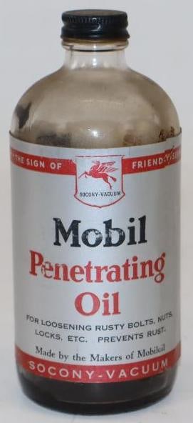 Mobil Penetrating Oil 16 oz Glass Jar with Paper Label: Empty