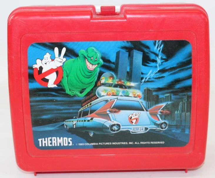 1989 Ghostbusters 2 Plastic Thermos Lunchbox: 8.75" x 7.5" x 4"
