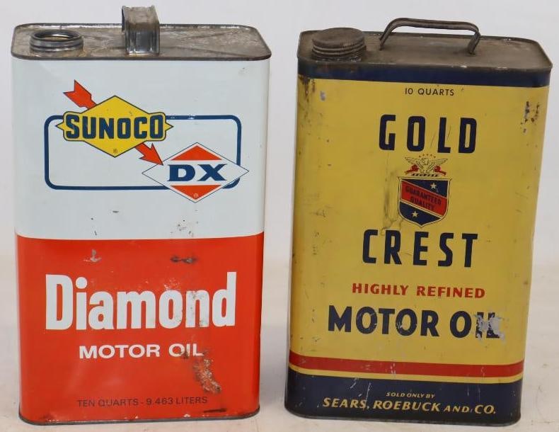 Group of 2 Sunoco DX and Gold Crest Ten Quart Metal Oil Cans (1 of 3)