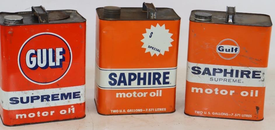 Group of 3 Gulf Two Gallon Metal Oil Cans (1 of 4)