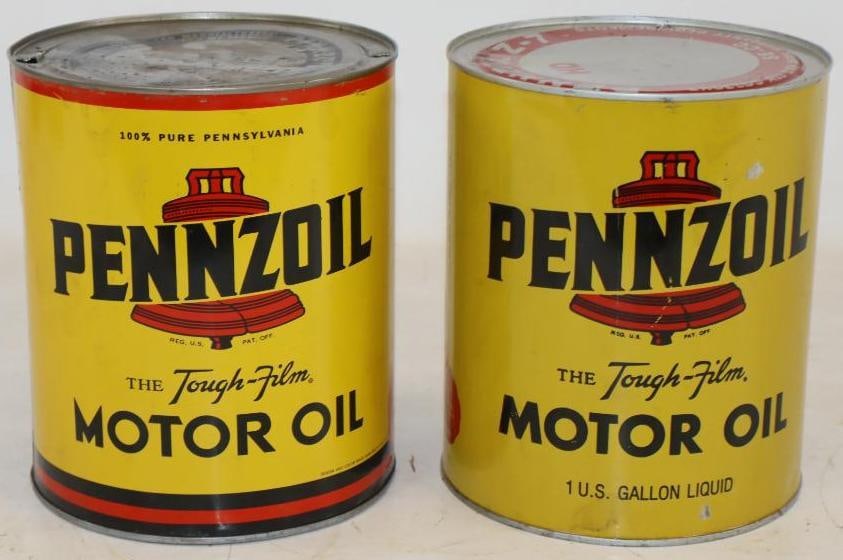 Group of 2 Pennzoil One Gallon Metal Motor Oil Cans: Empty. 128oz