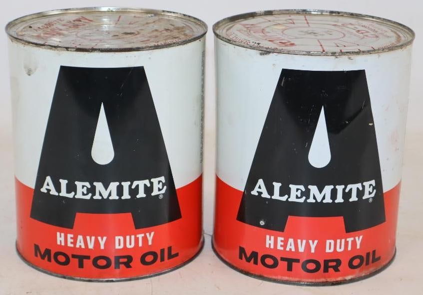 Group of 2 Alemite HD Metal One Gallon Oil Cans: Empty. 128oz