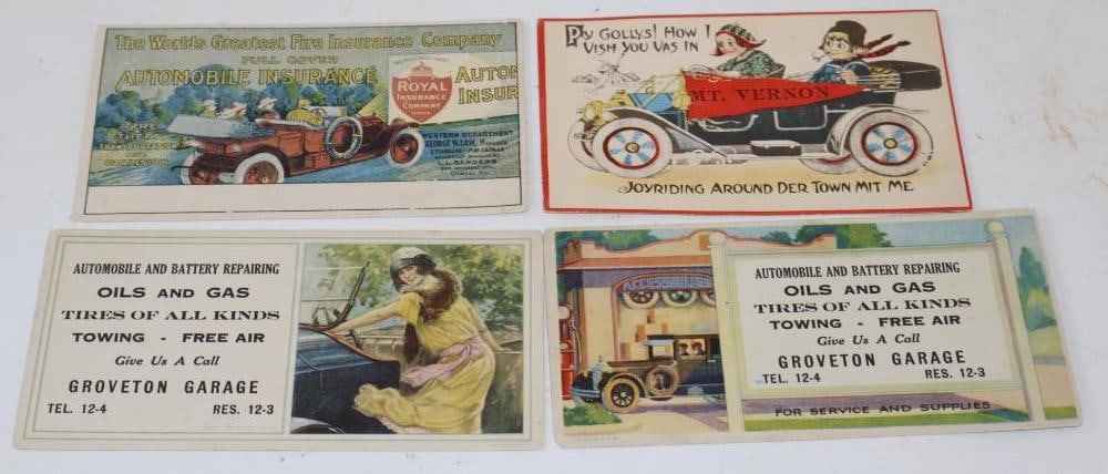 Group of 4 Mt Vernon, Groveton Garage, and Royal Insurance Advertising Ink Blotters and Postcard: largest 3" x 6.25"