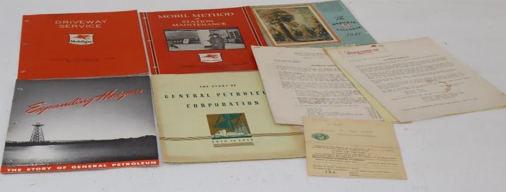 Group of 8 Mobilgas Books, Calendars, and Dealer Pamphlets: largest 8.5" x 11"