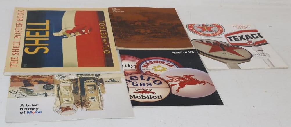 Group of 5 Shell, Mobil, and Texaco History and Poster Books: largest 16.25" x 11.25"