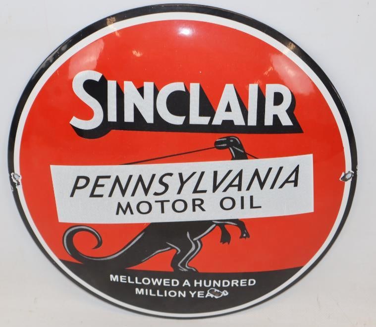 Sinclair Pennsylvania Motor Oil (Standing Dino)Porcelain Reproduction Gas Pump Plate Sign (1 of 4)