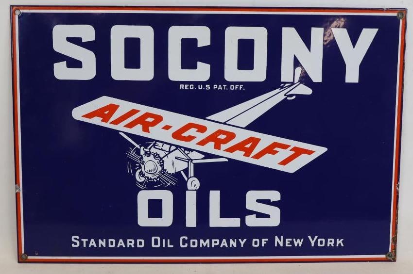 Porcelain Socony Air-Craft Oils Reproduction Advertising Sign: 11.75" x 18"