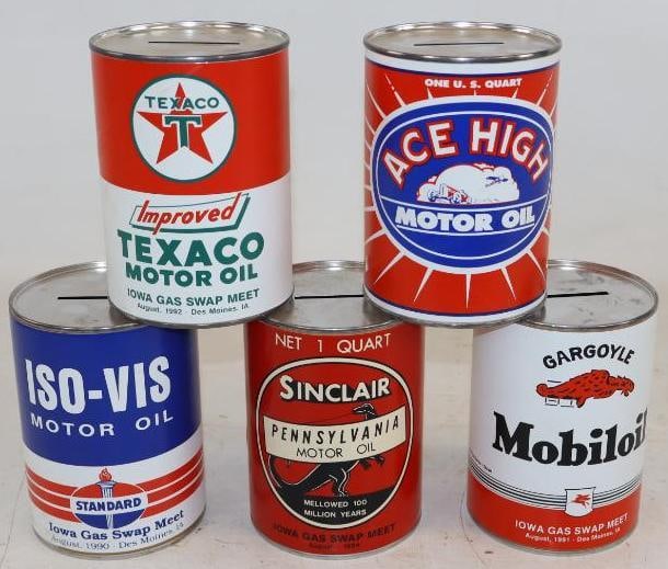 Group of 5 Different Iowa Gas Paper Label Oil Can Coin Banks (1 of 7)