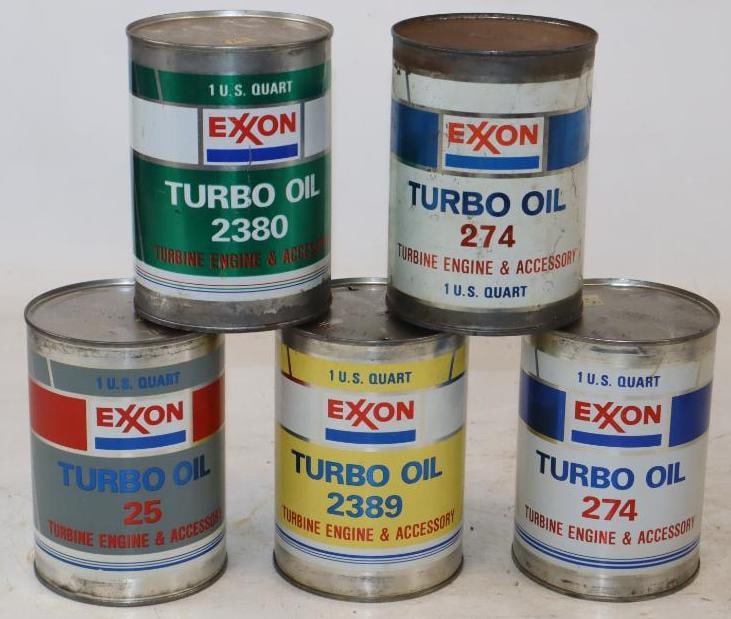 Group of 5 Different Exxon Turbo Oil 1 Quart Metal Oil Cans (1 of 2)