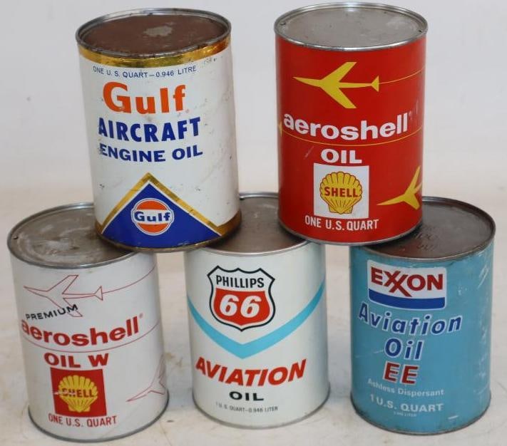Group of 5 Different Aviation Composite 1 Quart Oil Cans (1 of 2)