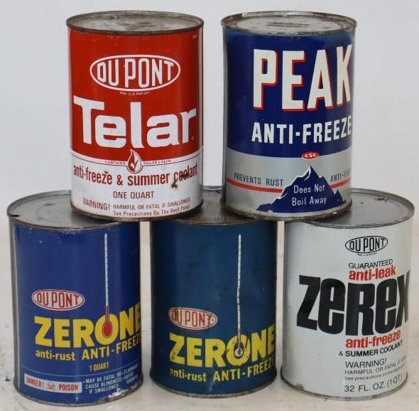 Group of 5 Dupont & Peak Metal 1 Quart Antifreeze Cans (1 of 2)
