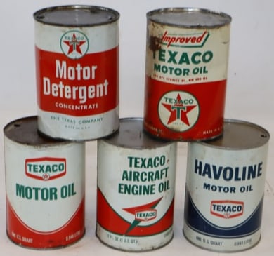Group of 5 Different Texaco Metal 1 Quart Oil Cans (1 of 2)