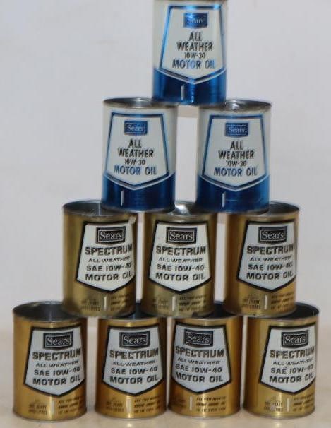 Group of 10 Sears Spectrum & All Weather Metal 1 Quart Oil Cans (1 of 2)