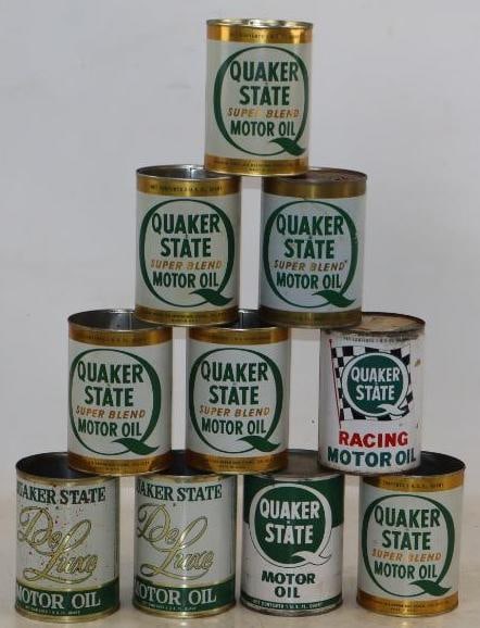 Group of 10 Quaker State Metal 1 Quart Oil Cans (1 of 2)