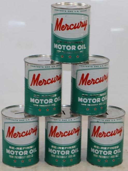 Group of 6 Mercury Metal 1 Quart Oil Can Banks (1 of 2)