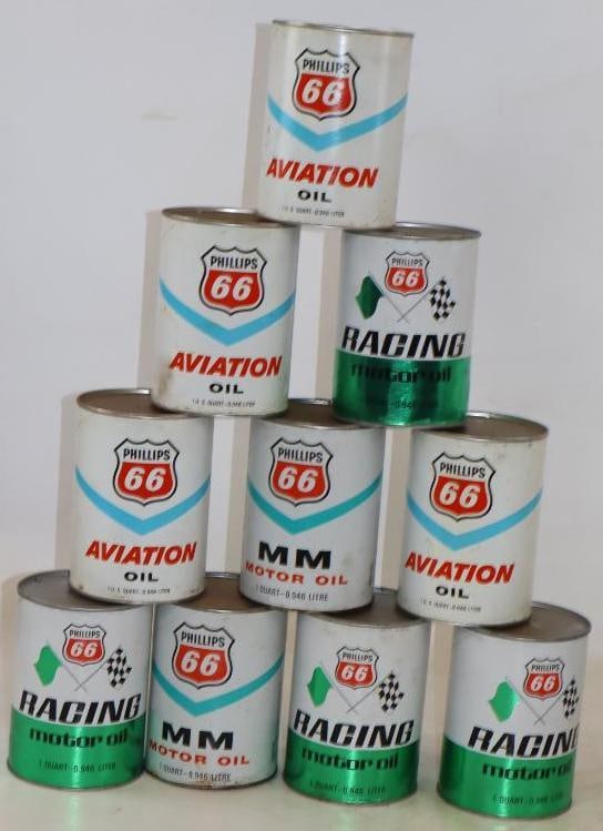Group of 10 Phillips 66 Aviation , Racing and MM 1 Quart Composite Oil Cans (1 of 2)