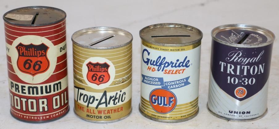 Group of 4 Phillips 66, Royal Tritan, & Gulf Oil Can Banks (1 of 2)