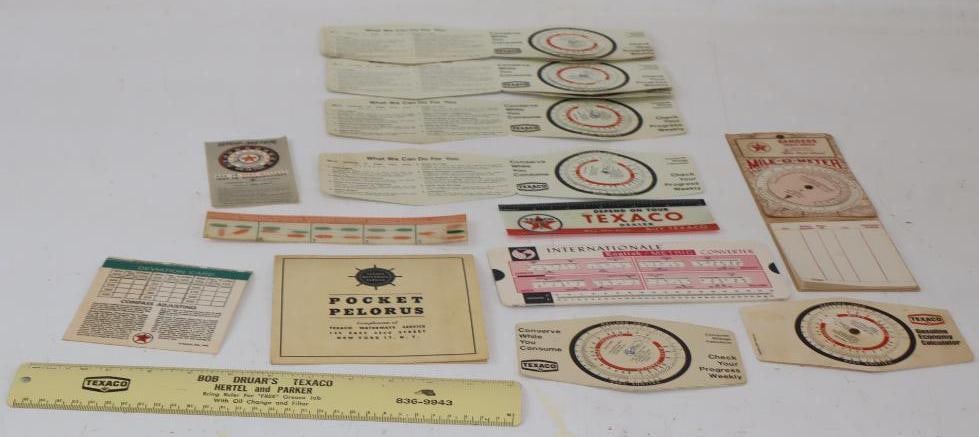 Large Group of Texaco Advertising Mileage Meters & Rulers: Largest is 12"