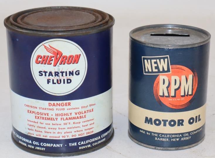 Group of 2 RPM & Chevron Starting Fluid & Oil Can Bank (1 of 2)