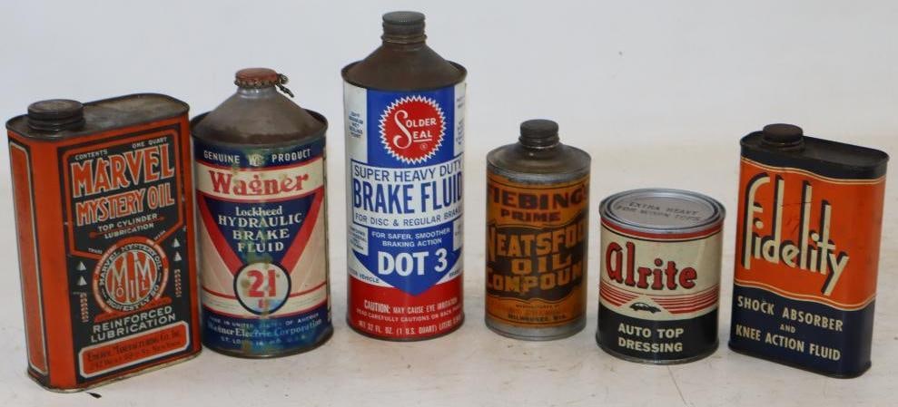 Group of 6 Oil, Conetop Break Fluid & Top Dressing Cans (1 of 2)