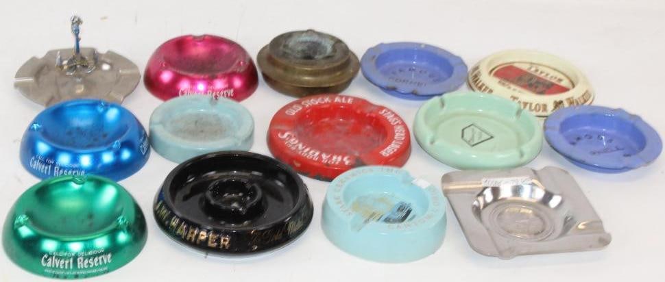 Group of 14 Porcelain, Metal, and Ceramic Advertising Ashtrays (1 of 7)