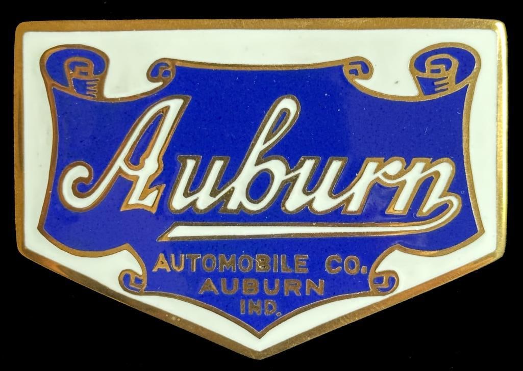 1916 Auburn Radiator Emblem: 1916 Auburn radiator emblem from the Shears Collection. It has an SD Childs maker's mark. It is pictured on www.americanautoemblems.com and is rated very rare. It measures approximately 2.7" wide by 1