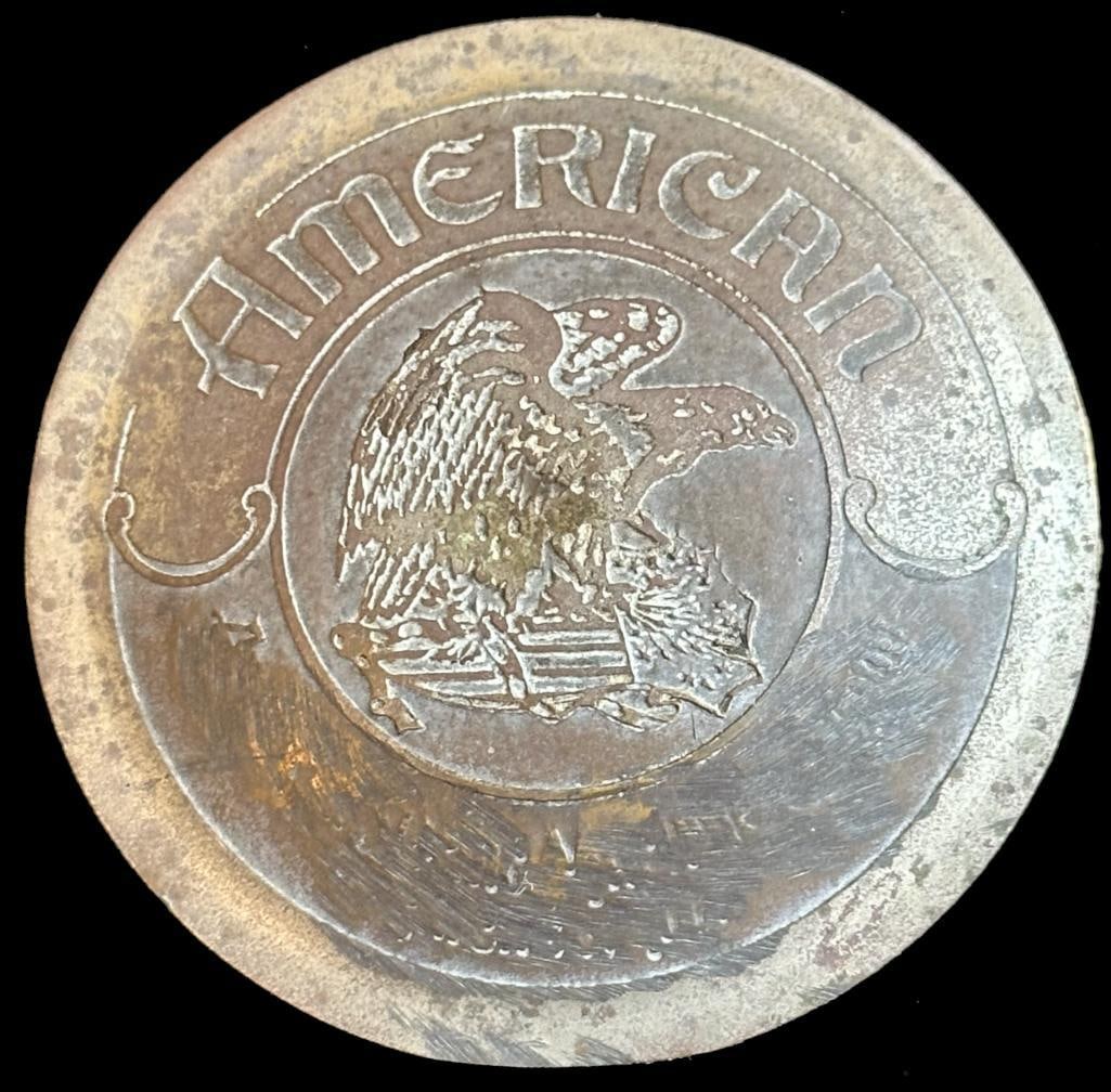 American Emblem: American emblem from the Shears Collection. This emblem was also originally part of the John Webster collection (see image). It is not pictured on www.americanautoemblems.com as it has not been fully 