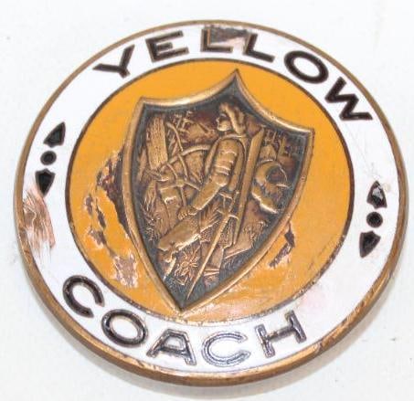 1920's Yellow Coach Cloisonne Radiator Emblem: 2.5" x 2.5"