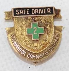 Standard Oil Company of California 2 Years Safe Driver Cloisonne Pinback Badge: .75" x .75"