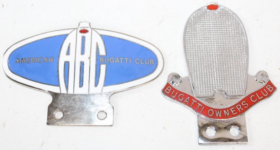 Group of 2 Cloisonne Bugatti License Plate Toppers: Largest is 3.75" x 2.5"
