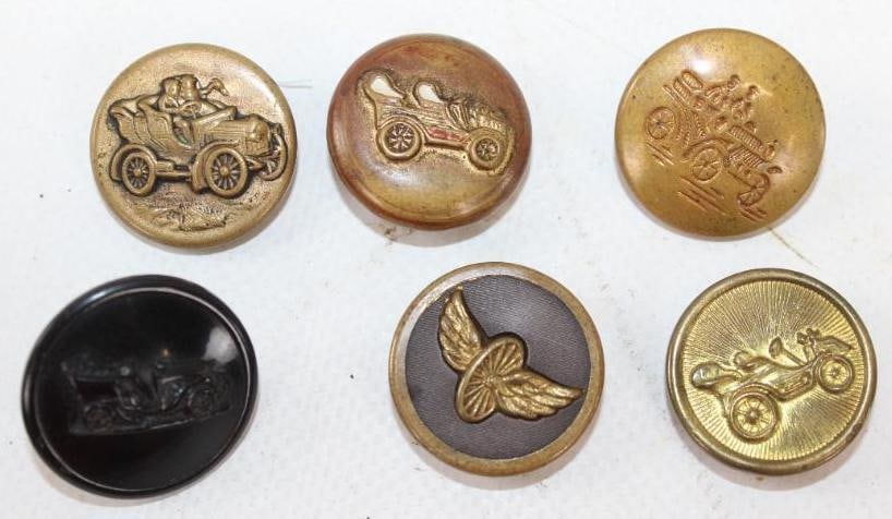 Group of 6 Embossed Early Car Buttons (1 of 2)