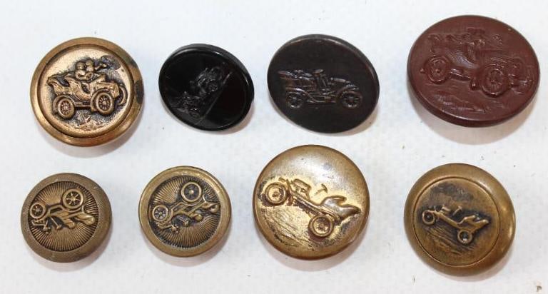 Group of 8 Embossed Early Car Buttons (1 of 2)