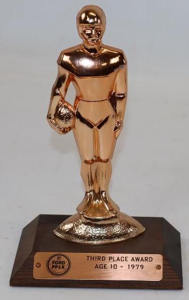 1979 Age 10 Third Place Football Trophy Sponsored by Ford: 5.25" x 3" x 8.5"
