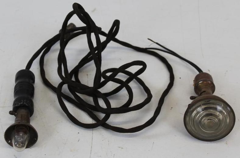 Group of 2 Early Automobile Inspection Lights: Largest is 4.5" x 2.5" x 2.5"