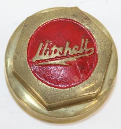 Mitchell Motor Car Co. Brass Plated Threaded Automobile Hubcap: 3" x 3"
