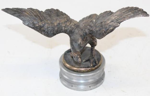 Brass Eagle Automobile Hood Ornament Mascot Mounted on Metal Base (1 of 4)