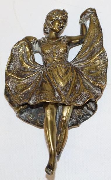 Original Bronze Bergwin Flapper Girl Radiator Mascot Hood Ornament with Moving Skirt (1 of 3)