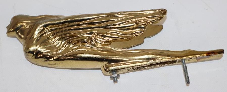 Cadillac Winged Goddess Hood Ornament: 9.5" x 2" x 3.5", appears to be a recast
