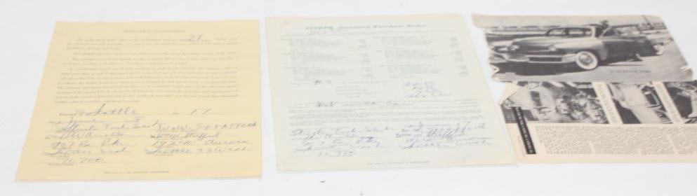 Group of 3 - 1948 Tucker Sales Pamphlet, Purchase Order, & Sequence Allotment Papers: 8.5" x 11" Each